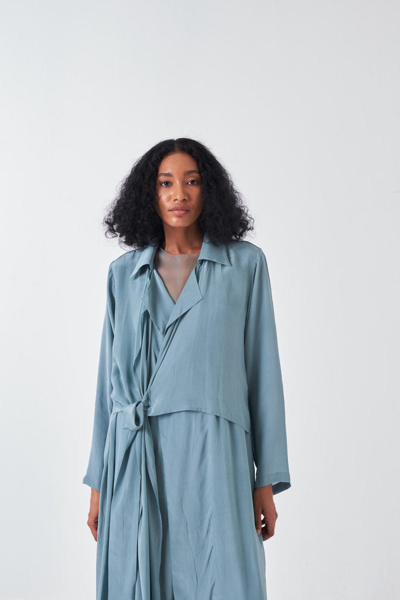 TIE JACKET-NIAGRA BLUE poplin by THREE for women in Singapore