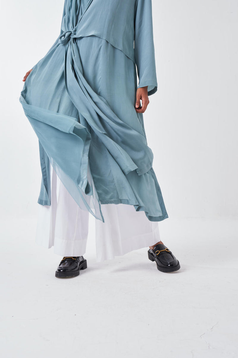 TIE JACKET CO-ORD-NIAGRA BLUE & WHITE (SET OF 2) cotton by THREE for women in Singapore
