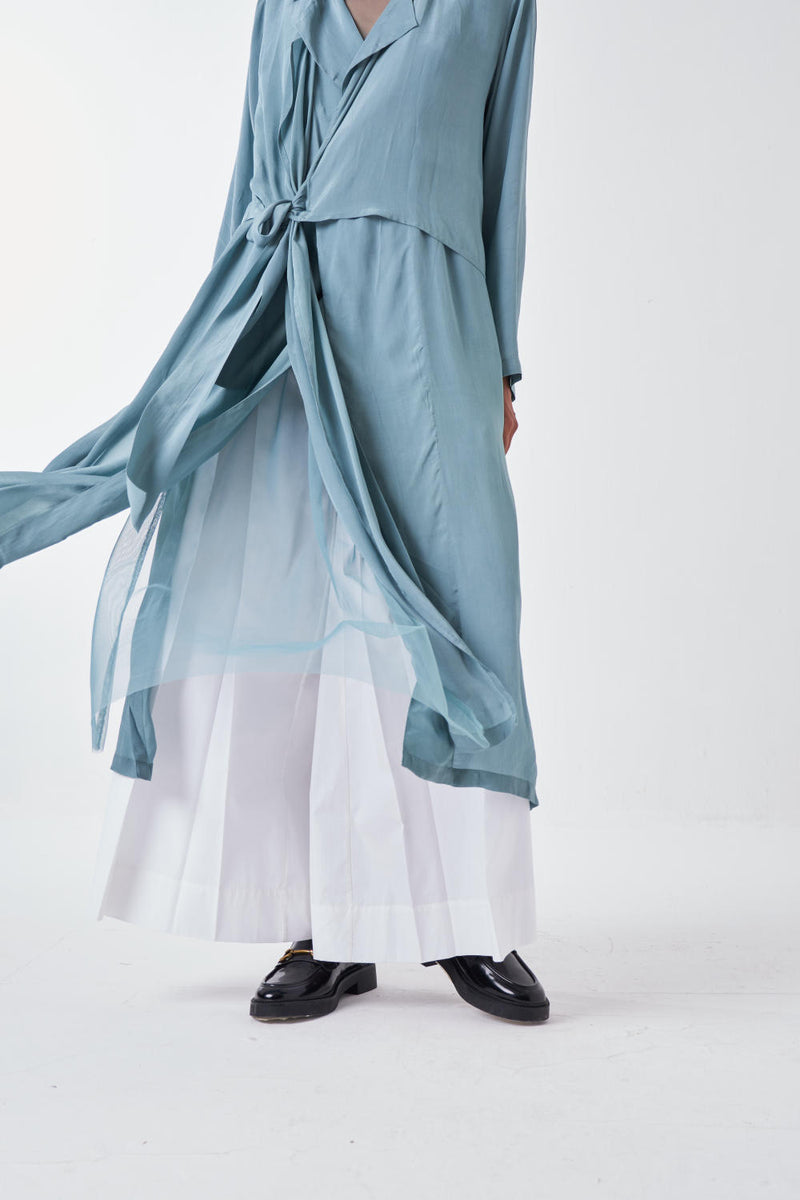 TIE JACKET CO-ORD-NIAGRA BLUE & WHITE (SET OF 2) cotton by THREE for women in Singapore