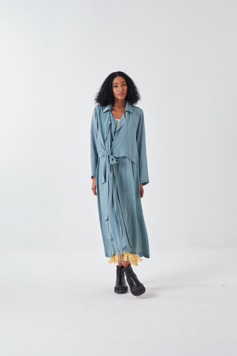 TIE JACKET CO-ORD-NIAGRA BLUE & BUTTER (SET OF 2) cotton by THREE for women in Singapore