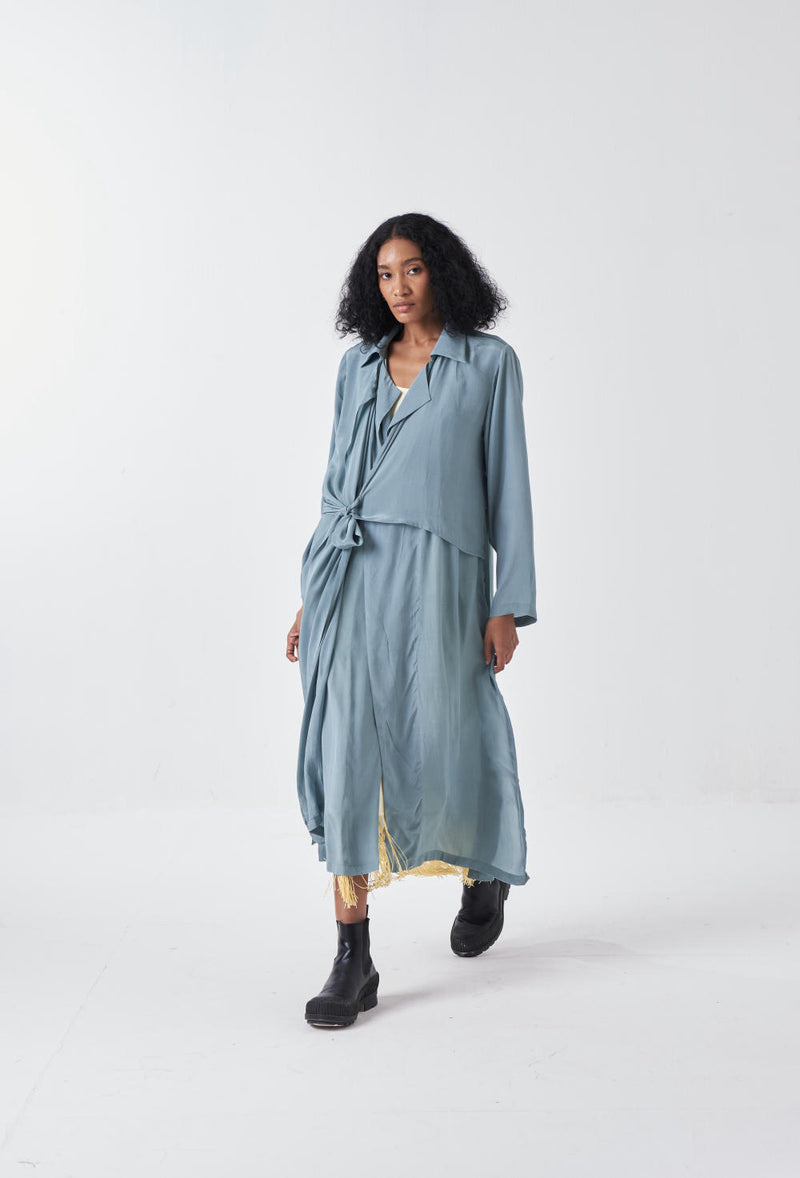 TIE JACKET CO-ORD-NIAGRA BLUE & BUTTER (SET OF 3) cotton by THREE for women in Singapore