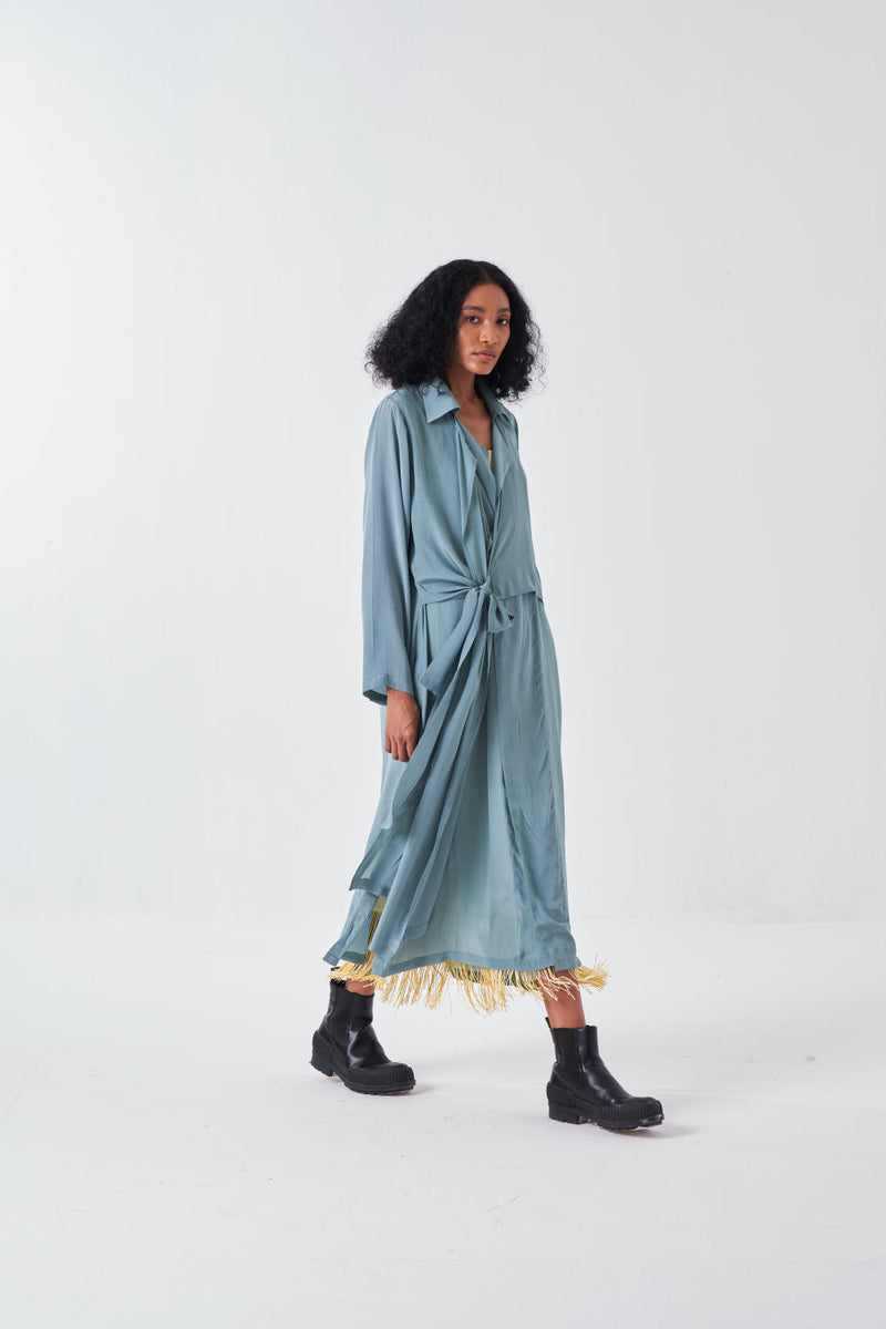 TIE JACKET-NIAGRA BLUE poplin by THREE for women in Singapore