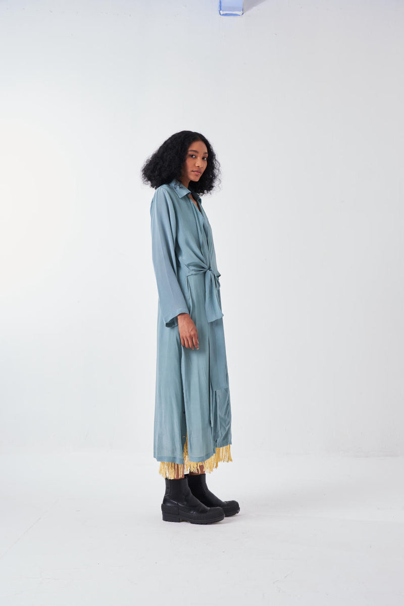 TIE JACKET-NIAGRA BLUE poplin by THREE for women in Singapore