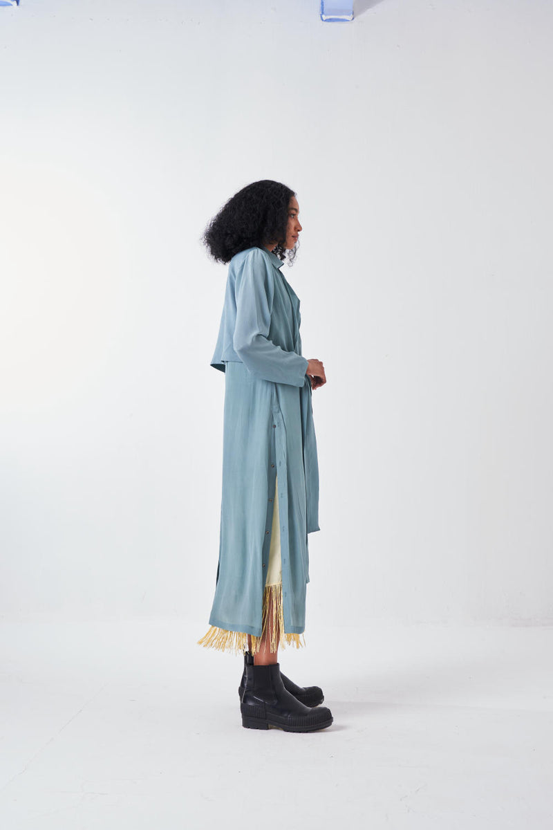 TIE JACKET CO-ORD-NIAGRA BLUE & BUTTER (SET OF 2) cotton by THREE for women in Singapore