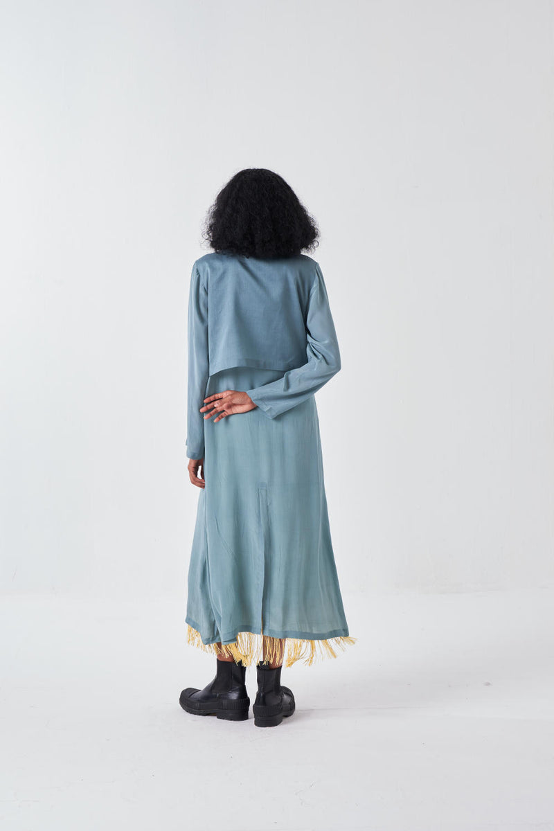TIE JACKET CO-ORD-NIAGRA BLUE & BUTTER (SET OF 3) cotton by THREE for women in Singapore