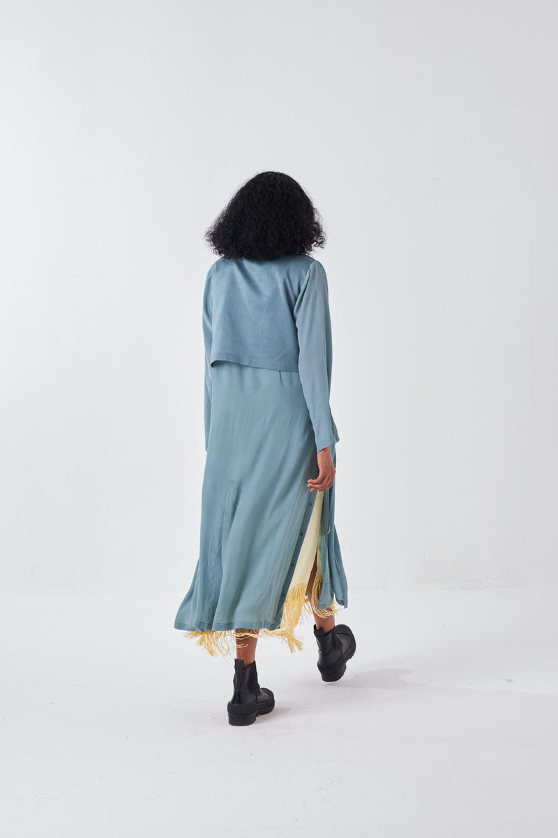 TIE JACKET CO-ORD-NIAGRA BLUE & BUTTER (SET OF 2) cotton by THREE for women in Singapore