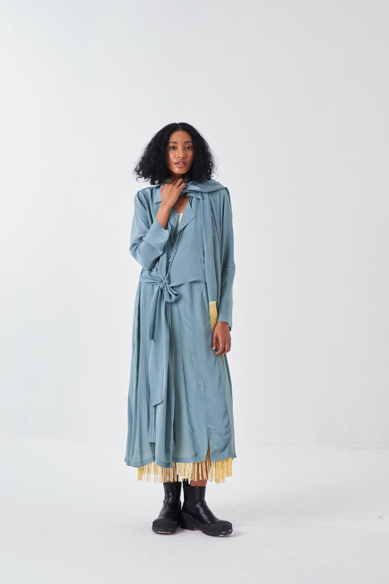 TIE JACKET CO-ORD-NIAGRA BLUE & BUTTER (SET OF 3) cotton by THREE for women in Singapore