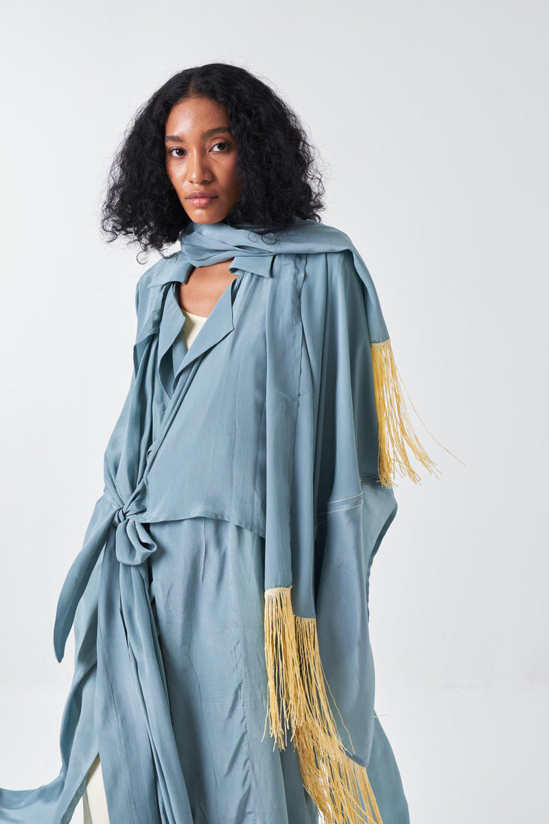TIE JACKET CO-ORD-NIAGRA BLUE & BUTTER (SET OF 3) cotton by THREE for women in Singapore