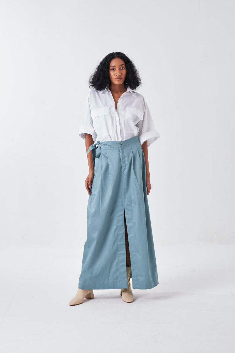 ANTI FIT SHIRT CO-ORD-NIAGRA BLUE & WHITE (SET OF 2) poplin by THREE for women in Singapore