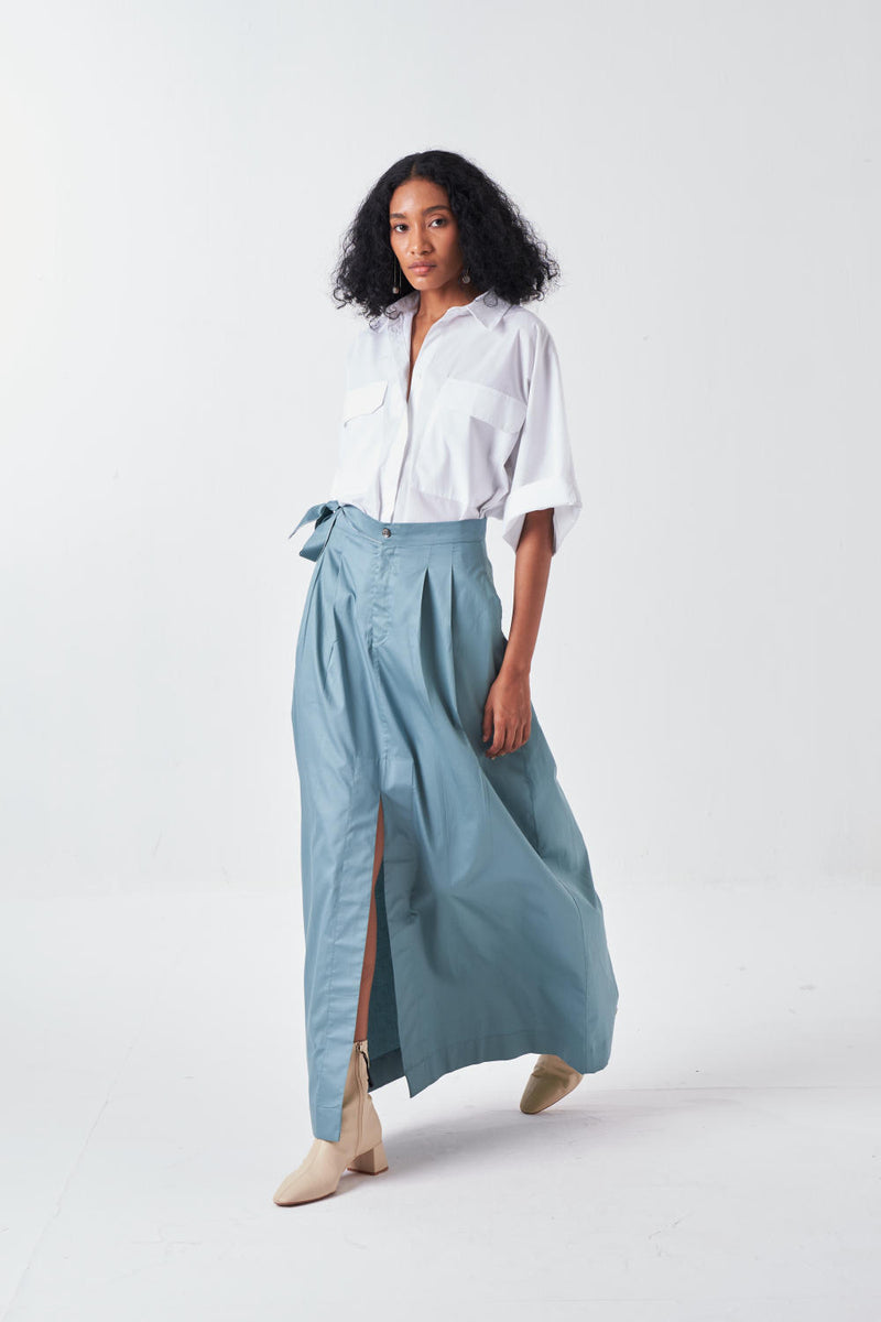 ANTI FIT SHIRT CO-ORD-NIAGRA BLUE & WHITE (SET OF 2) poplin by THREE for women in Singapore
