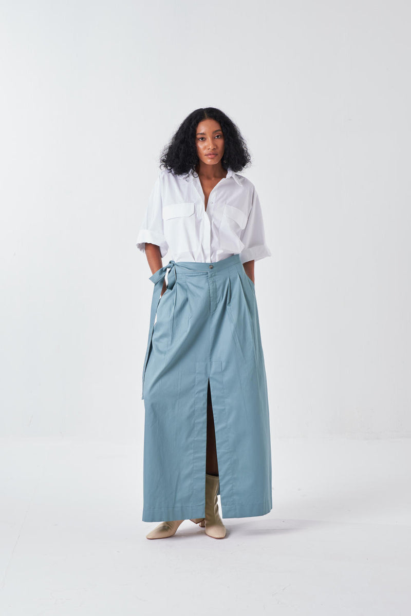 ANTI FIT SHIRT CO-ORD-NIAGRA BLUE & WHITE (SET OF 2) poplin by THREE for women in Singapore