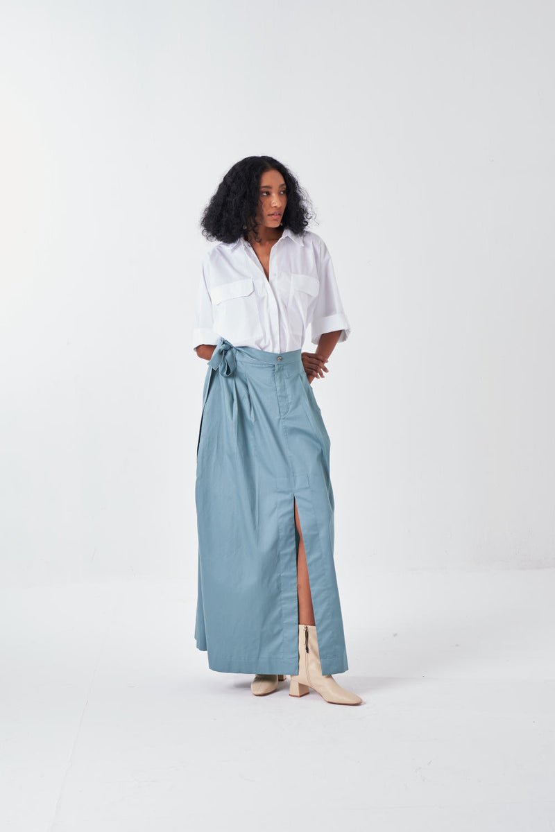 ANTI FIT SHIRT CO-ORD-NIAGRA BLUE & WHITE (SET OF 2) poplin by THREE for women in Singapore