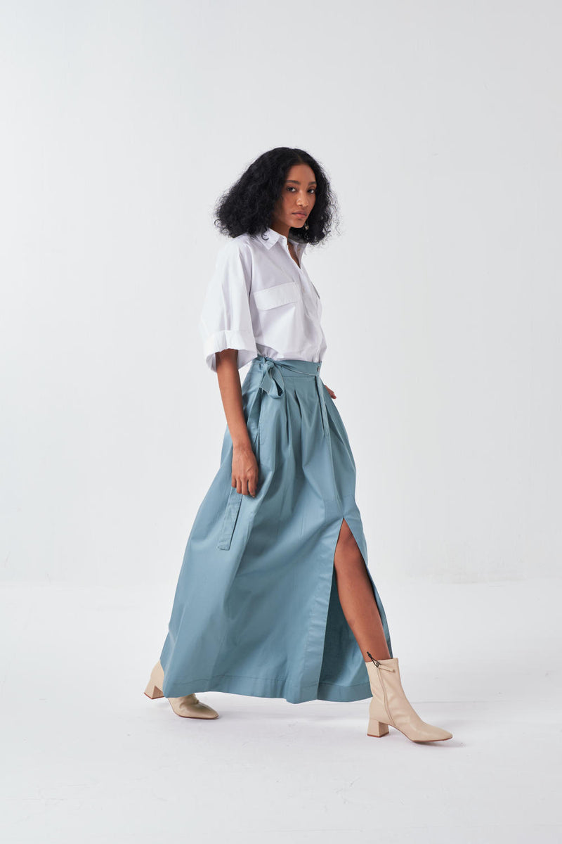 ANTI FIT SHIRT CO-ORD-NIAGRA BLUE & WHITE (SET OF 2) poplin by THREE for women in Singapore