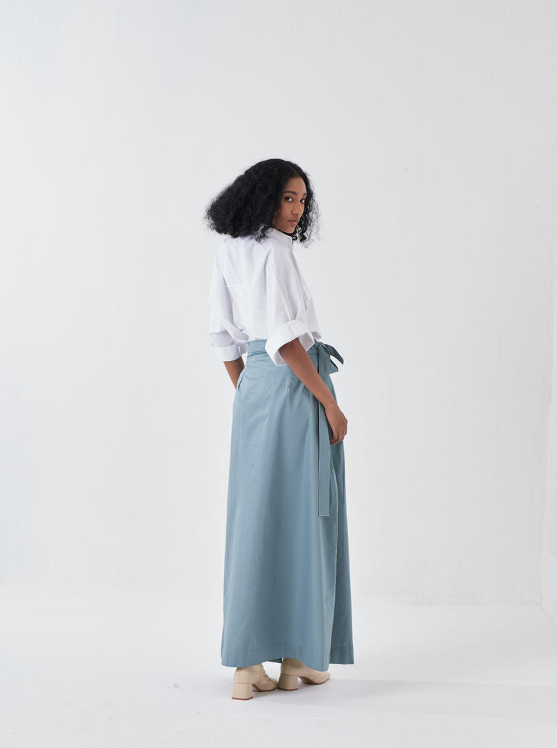 ANTI FIT SHIRT CO-ORD-NIAGRA BLUE & WHITE (SET OF 2) poplin by THREE for women in Singapore