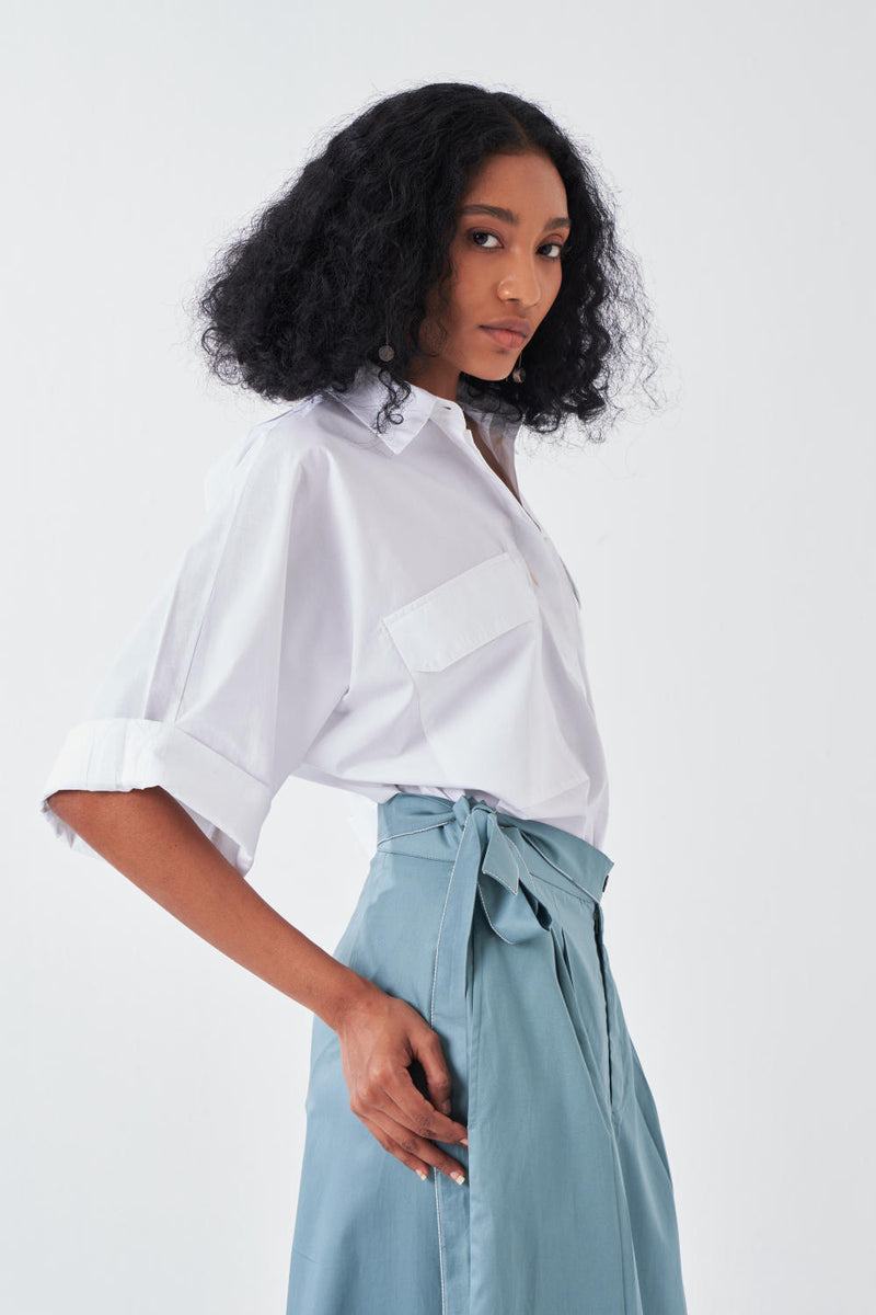 ANTI FIT SHIRT CO-ORD-NIAGRA BLUE & WHITE (SET OF 2) poplin by THREE for women in Singapore