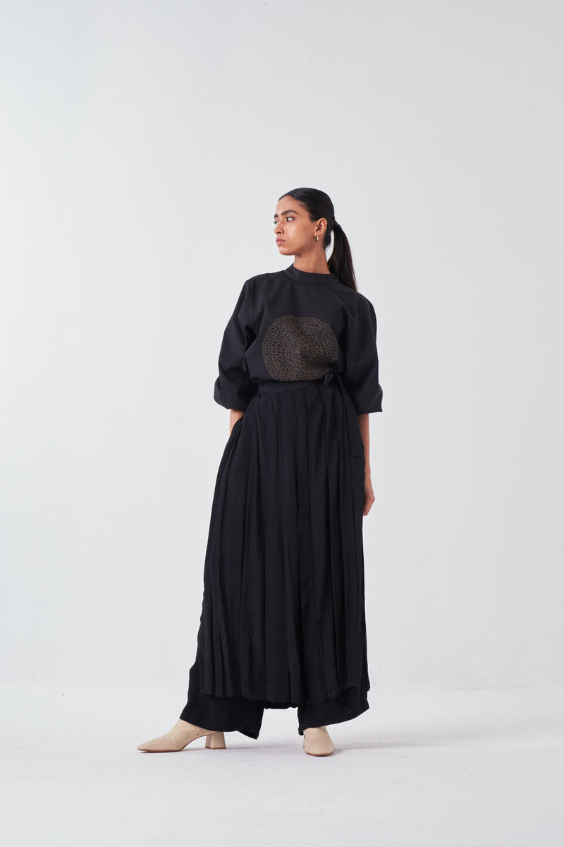 EMB. CIRCLE TOP-BLACK chanderi by THREE for women in Singapore