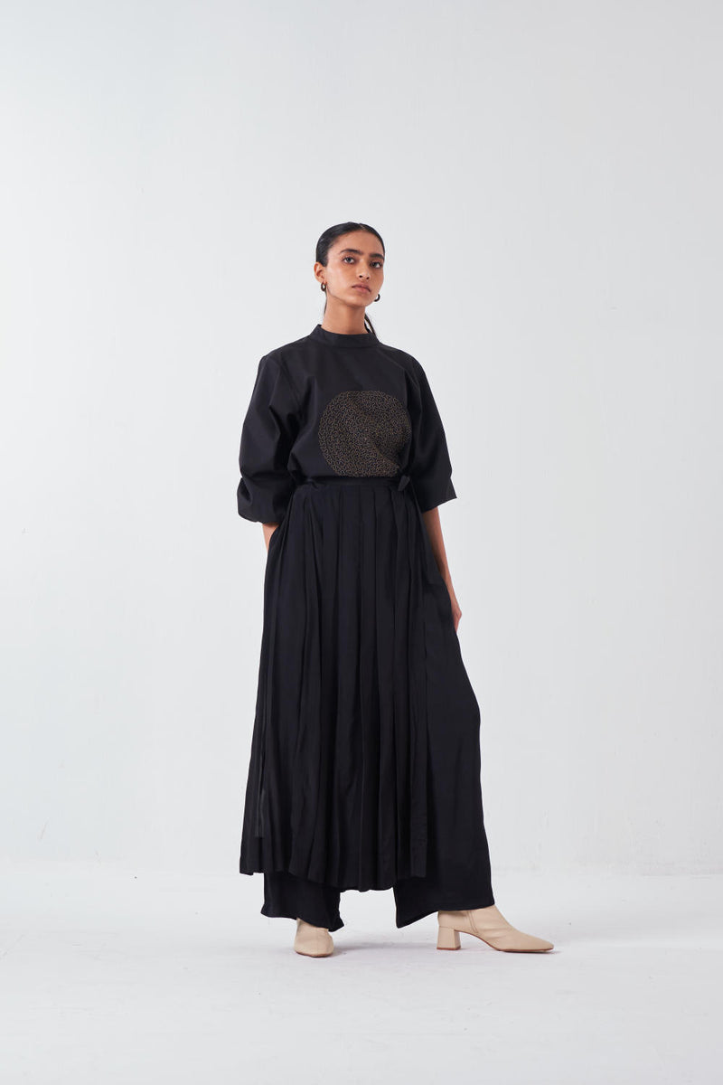 EMB. CIRCLE TOP-BLACK chanderi by THREE for women in Singapore
