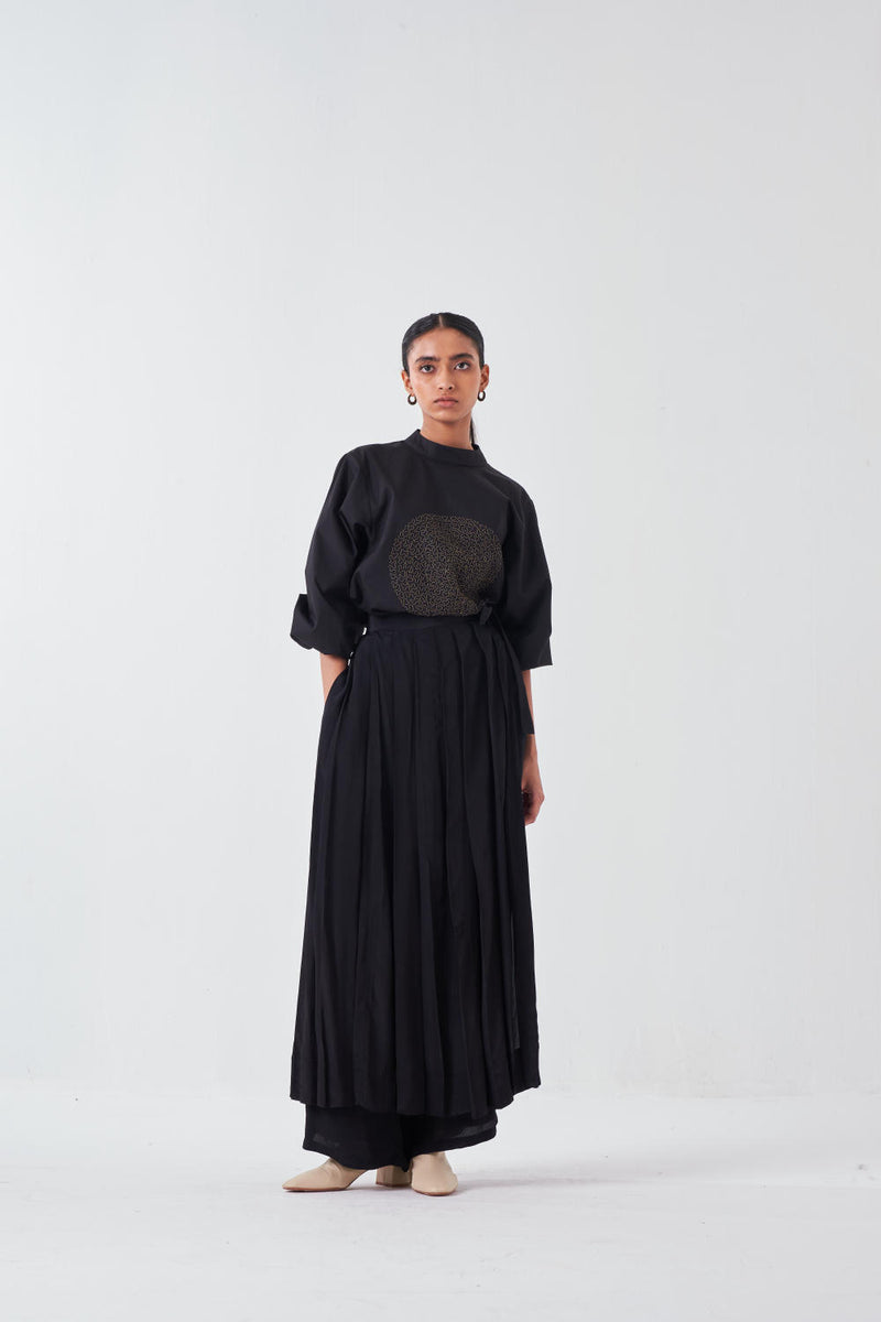 EMB. CIRCLE TOP-BLACK chanderi by THREE for women in Singapore