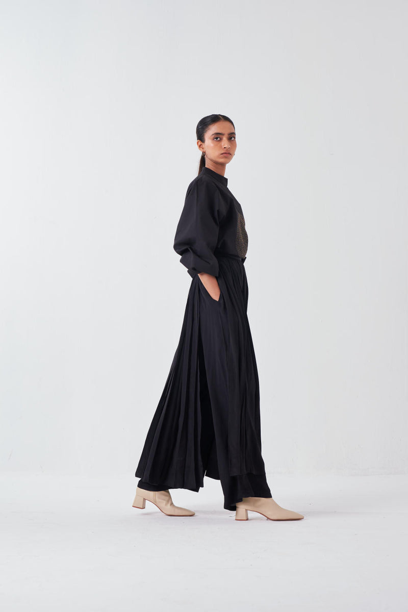 EMB. CIRCLE TOP-BLACK chanderi by THREE for women in Singapore