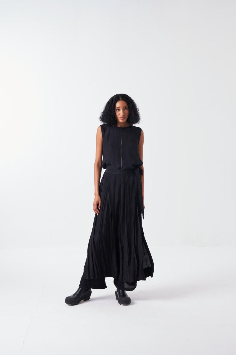 ROUND NECK TOP CO-ORD-BLACK (SET OF 2) by THREE for women in Singapore