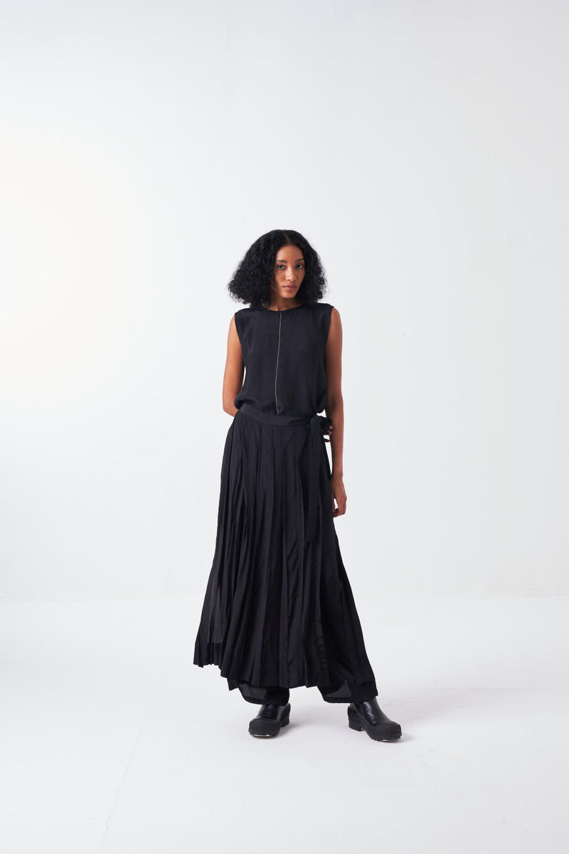 ROUND NECK TOP CO-ORD-BLACK (SET OF 2) by THREE for women in Singapore