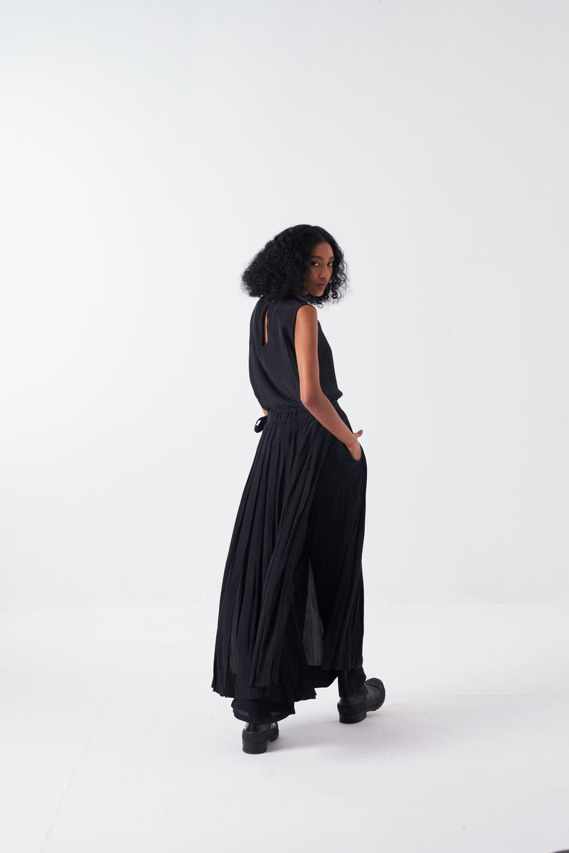 ROUND NECK TOP CO-ORD-BLACK (SET OF 2) by THREE for women in Singapore