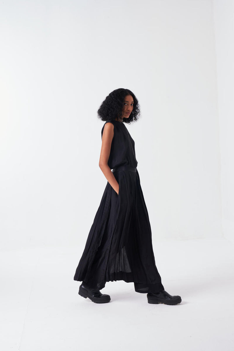 ROUND NECK TOP CO-ORD-BLACK (SET OF 2) by THREE for women in Singapore