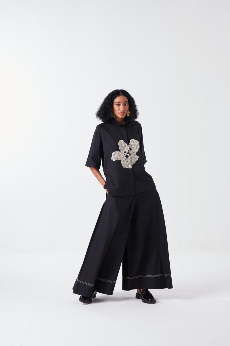 EMB. FLORAL SHIRT-BLACK poplin by THREE for women in Singapore