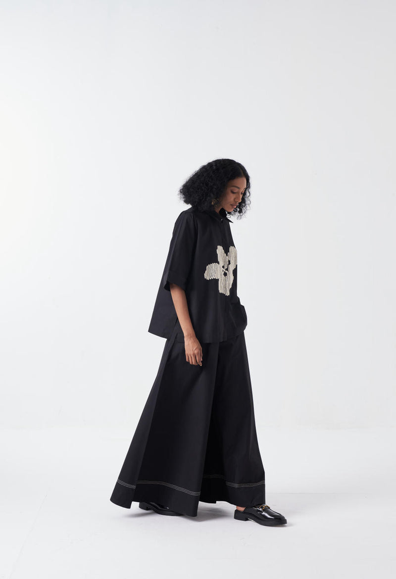 EMB. FLORAL SHIRT-BLACK poplin by THREE for women in Singapore
