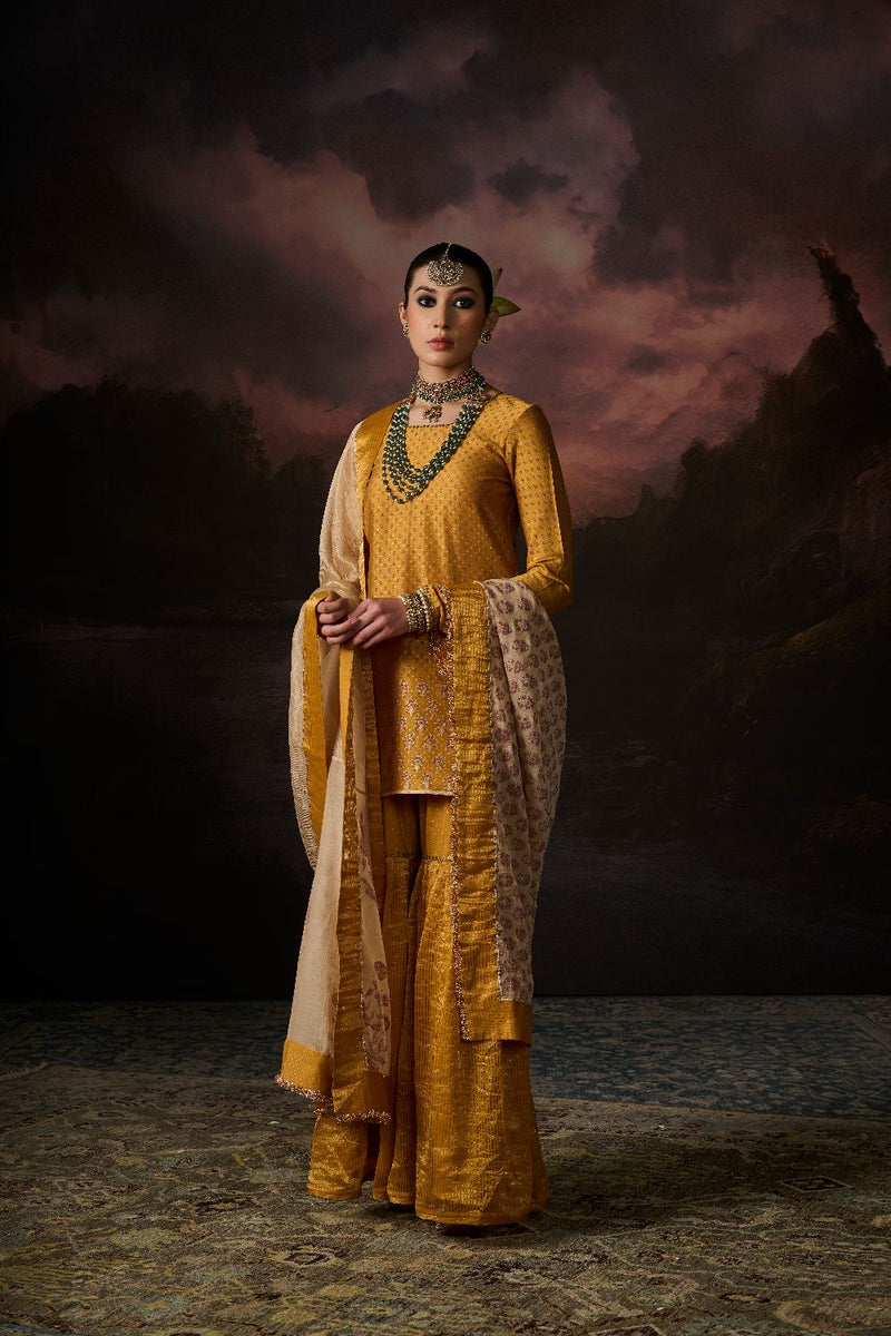 FIROZ KURTA chanderi by SWATTI KAPOOR in yellow color for women in Singapore
