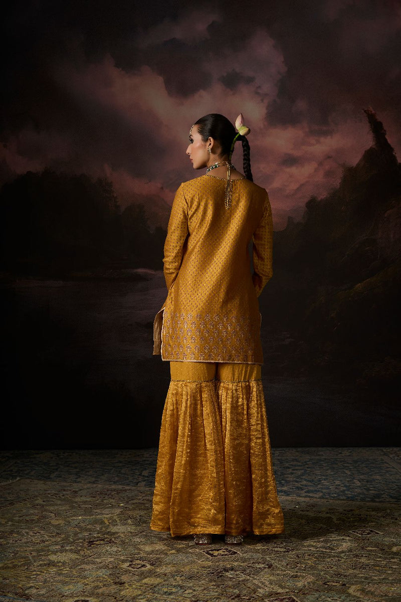 FIROZ KURTA chanderi by SWATTI KAPOOR in yellow color for women in Singapore