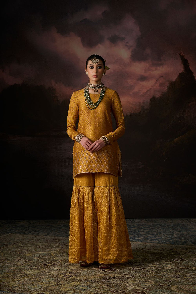 FIROZ KURTA chanderi by SWATTI KAPOOR in yellow color for women in Singapore