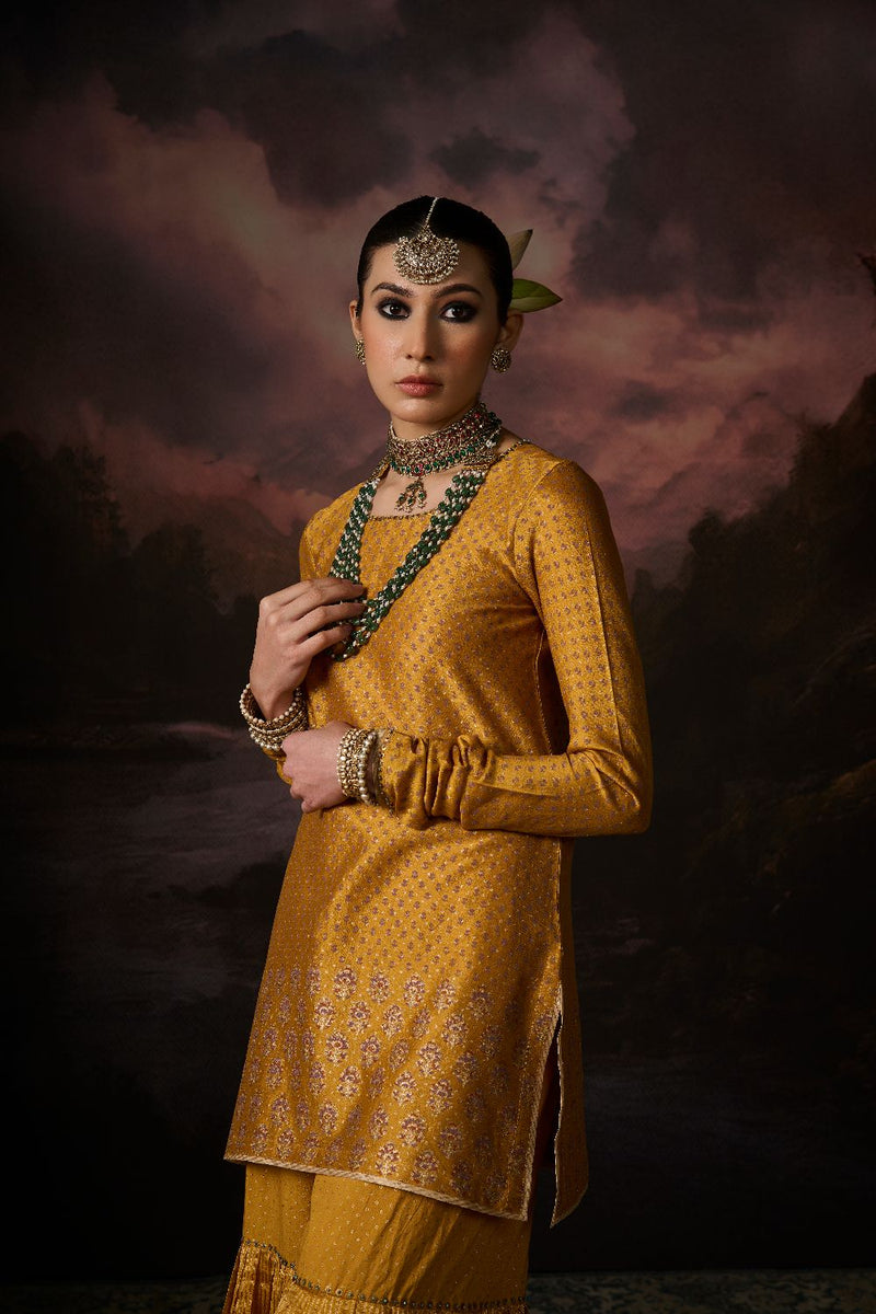 FIROZ KURTA chanderi by SWATTI KAPOOR in yellow color for women in Singapore