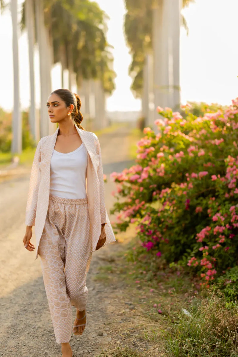 FLORA BLAZER-BEIGE silk by Dyelogue in beige color for women in Singapore