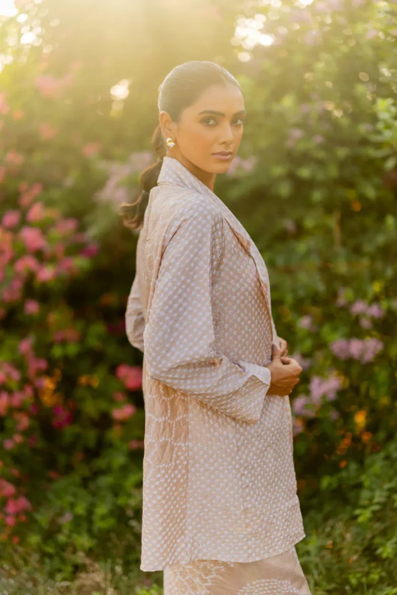 FLORA BLAZER-BEIGE silk by Dyelogue in beige color for women in Singapore