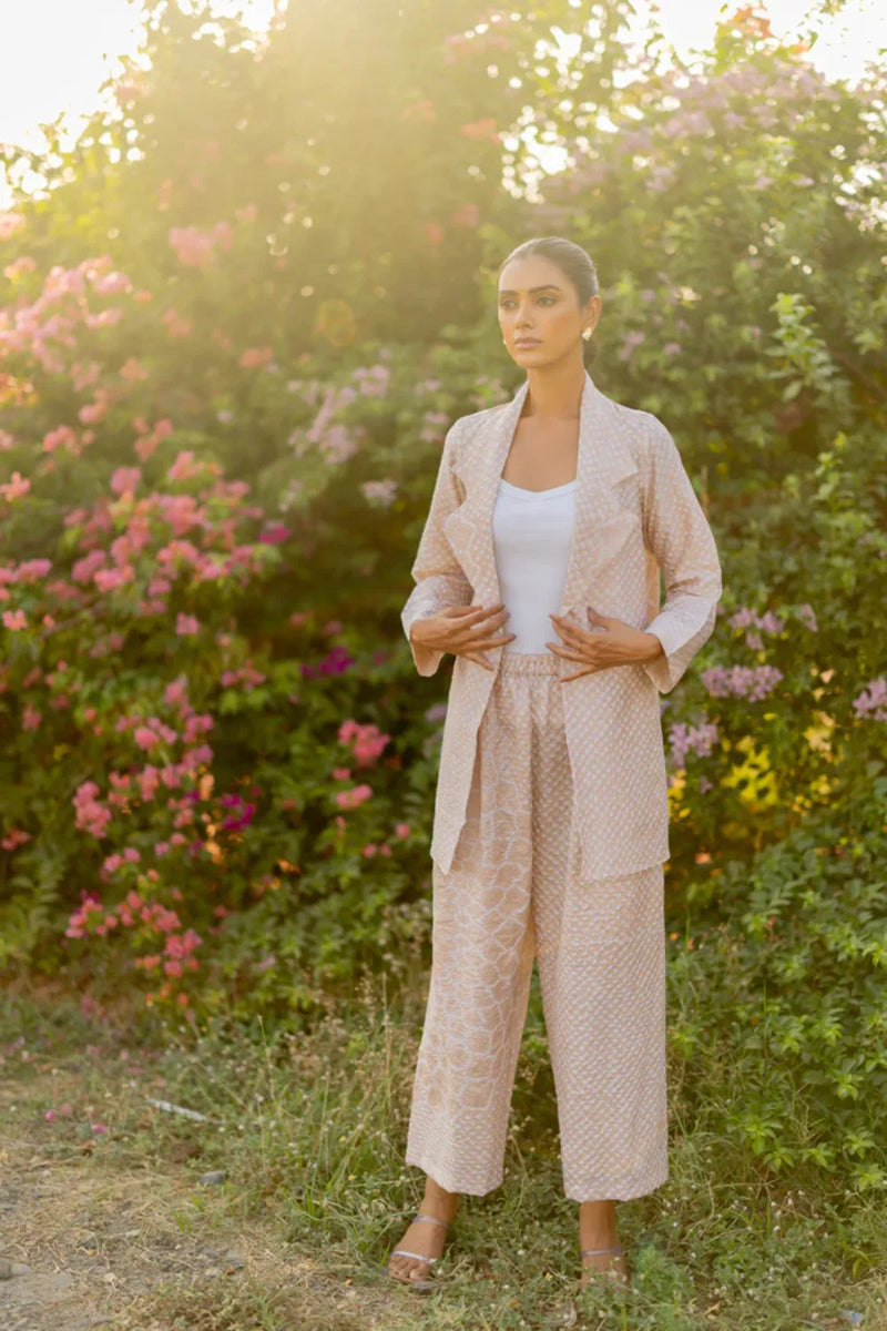 FLORA BLAZER-BEIGE silk by Dyelogue in beige color for women in Singapore