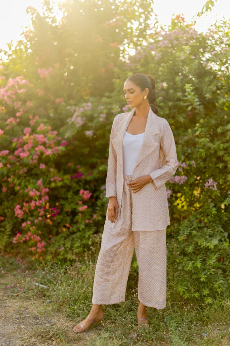 FLORA BLAZER-BEIGE silk by Dyelogue in beige color for women in Singapore