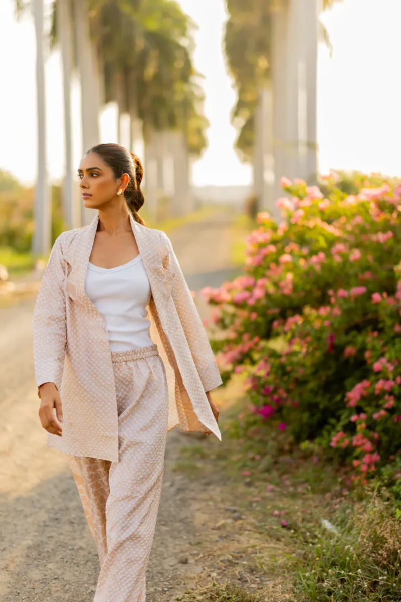 FLORA BLAZER-BEIGE silk by Dyelogue in beige color for women in Singapore