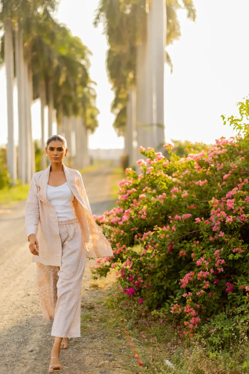 FLORA BLAZER-BEIGE silk by Dyelogue in beige color for women in Singapore