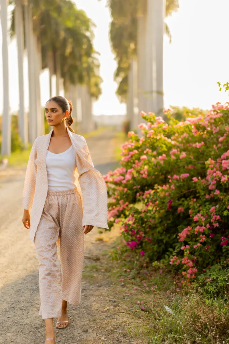 FLORA BLAZER-BEIGE silk by Dyelogue in beige color for women in Singapore