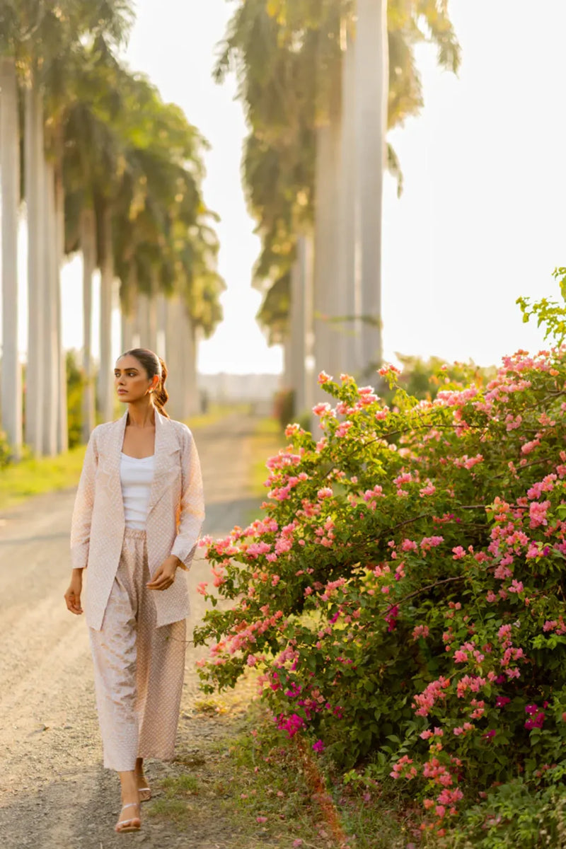 FLORA BLAZER-BEIGE silk by Dyelogue in beige color for women in Singapore