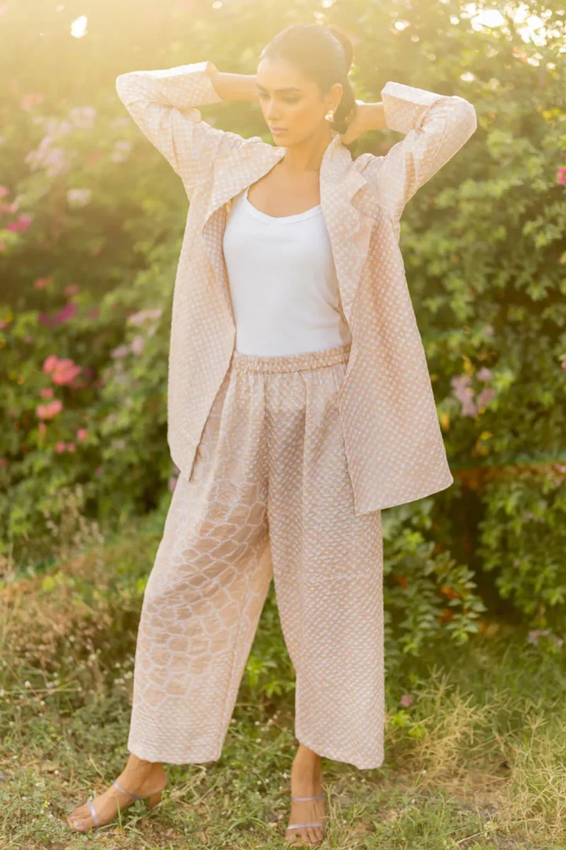 FLORA BLAZER-BEIGE silk by Dyelogue in beige color for women in Singapore