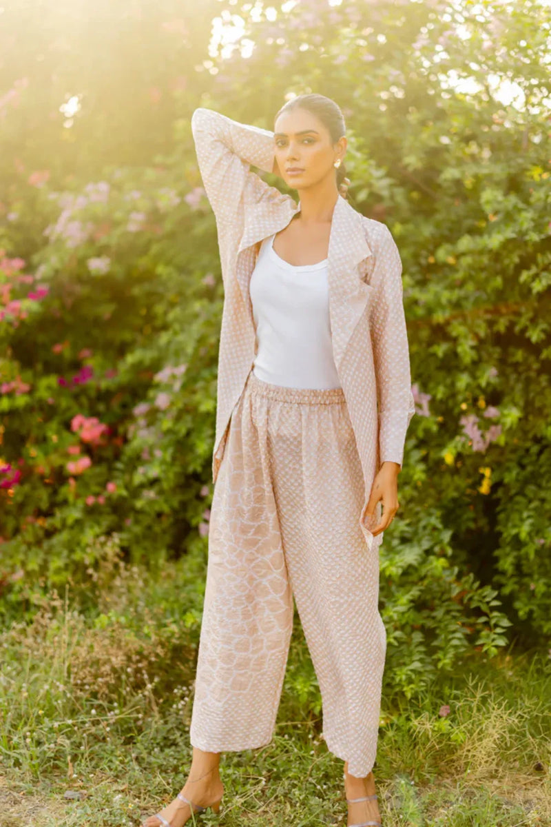 FLORA BLAZER-BEIGE silk by Dyelogue in beige color for women in Singapore