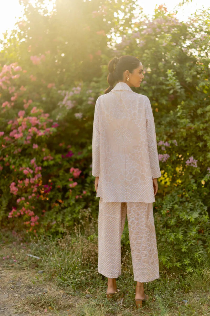 FLORA BLAZER-BEIGE silk by Dyelogue in beige color for women in Singapore