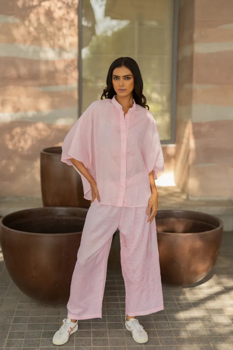 FLORA PANTS-BLUSH PINK silk by Dyelogue in pink color for women in Singapore