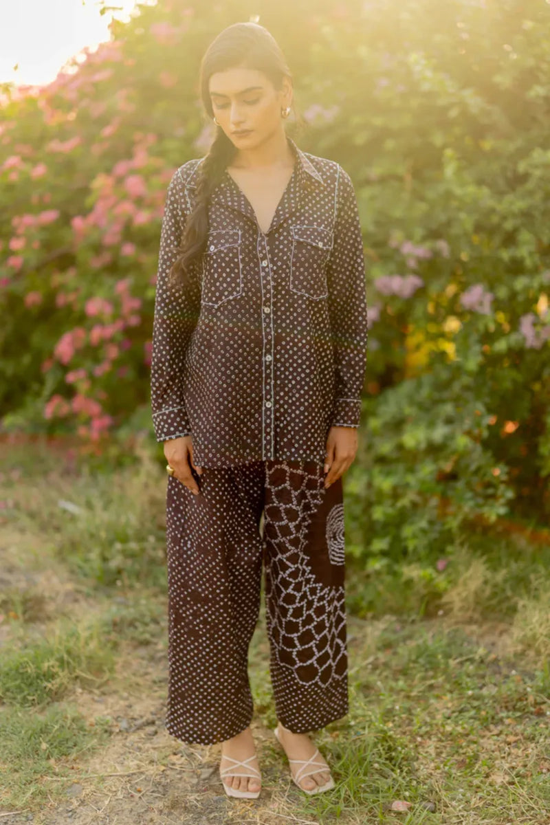 FLORA PANTS-BROWN silk by Dyelogue in brown color for women in Singapore