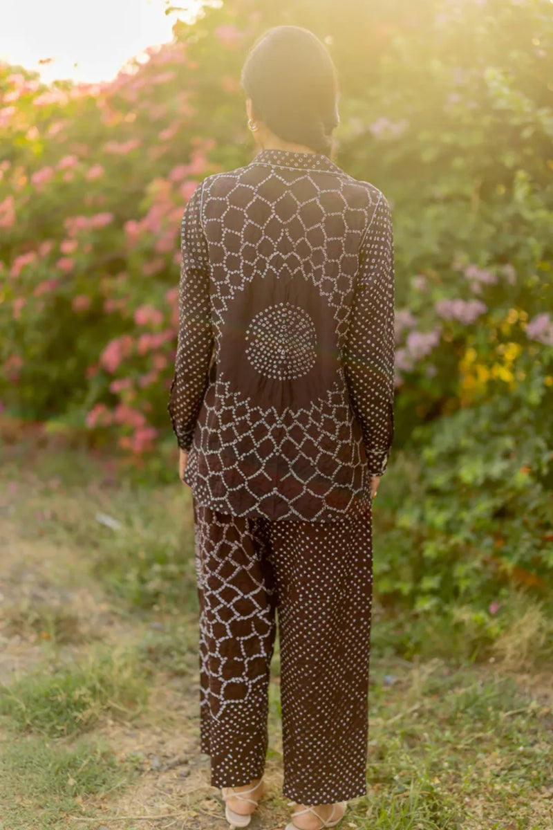 FLORA PANTS-BROWN silk by Dyelogue in brown color for women in Singapore