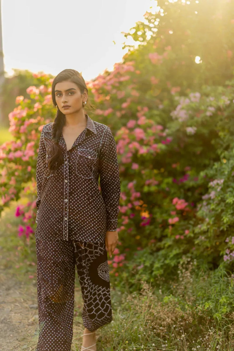 FLORA PANTS-BROWN silk by Dyelogue in brown color for women in Singapore
