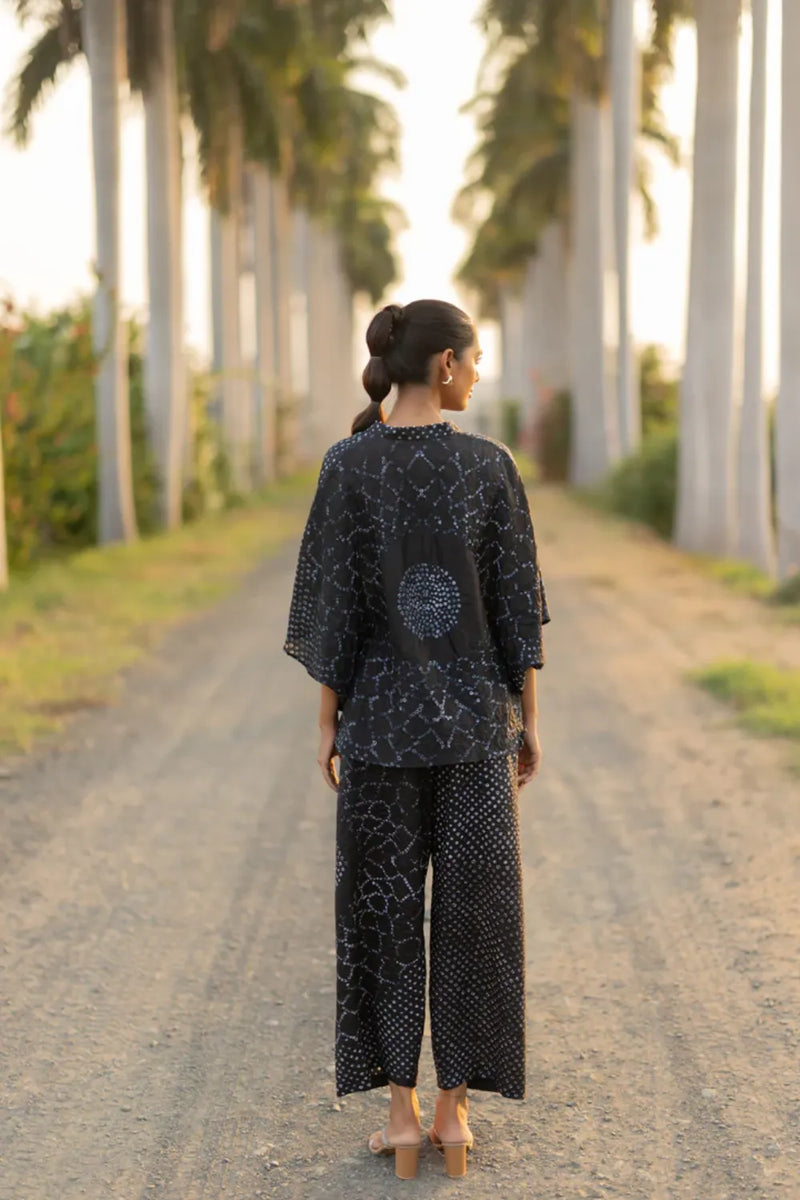 FLORA SHORT M KAF SHIRT-BLACK silk by Dyelogue in black color for women in Singapore