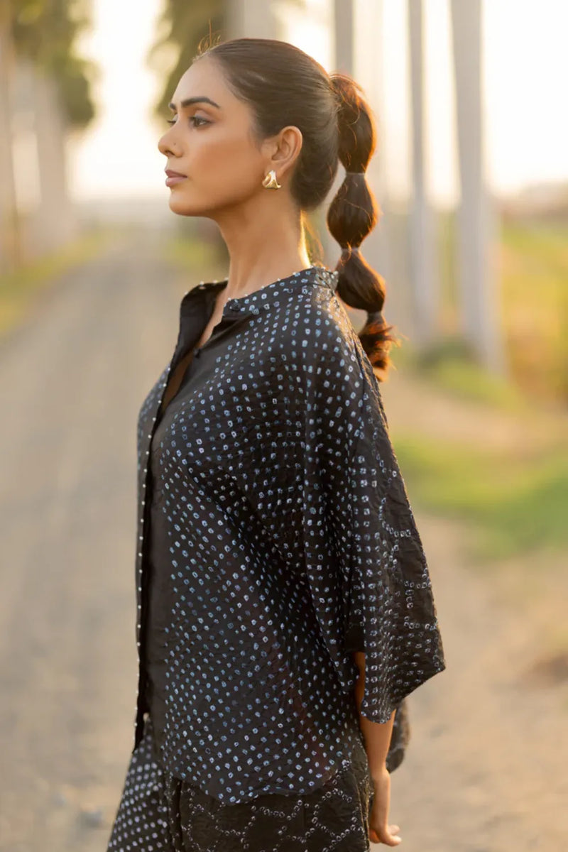 FLORA SHORT M KAF SHIRT-BLACK silk by Dyelogue in black color for women in Singapore